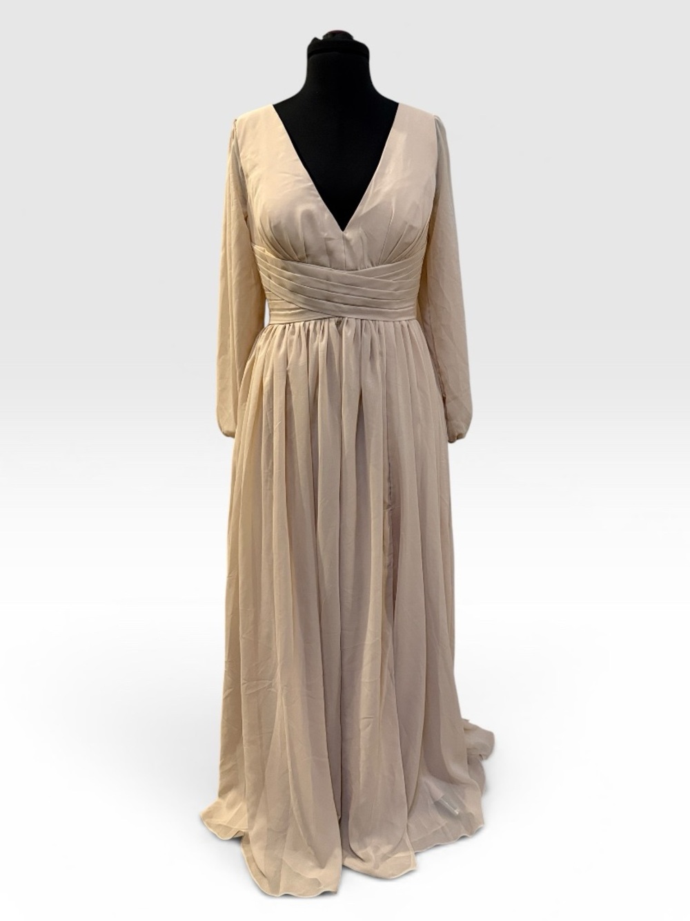 Long Sleeve Formal V-Neck Maxi Dress in Blush Pink